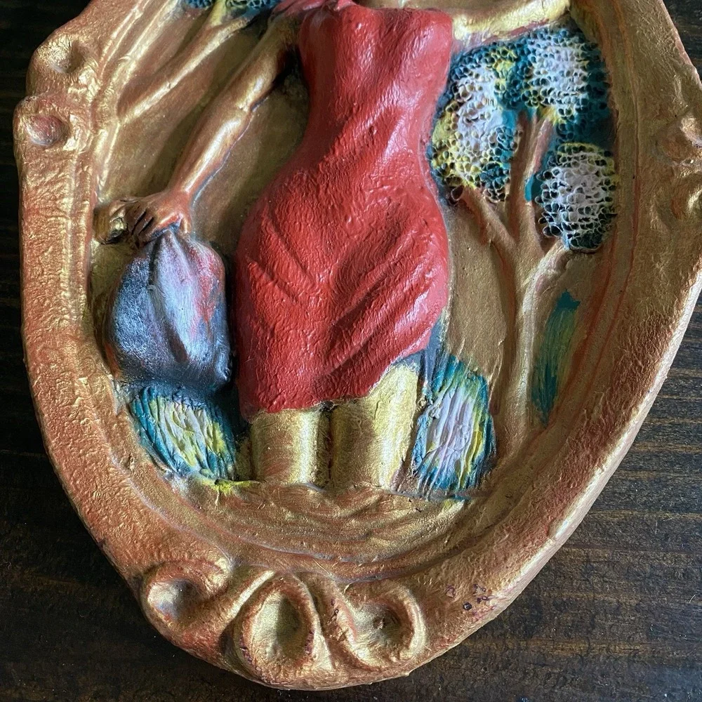 Hand Carved African Woman Mother Carrying Fruit Basket Wall Hanging Art 15